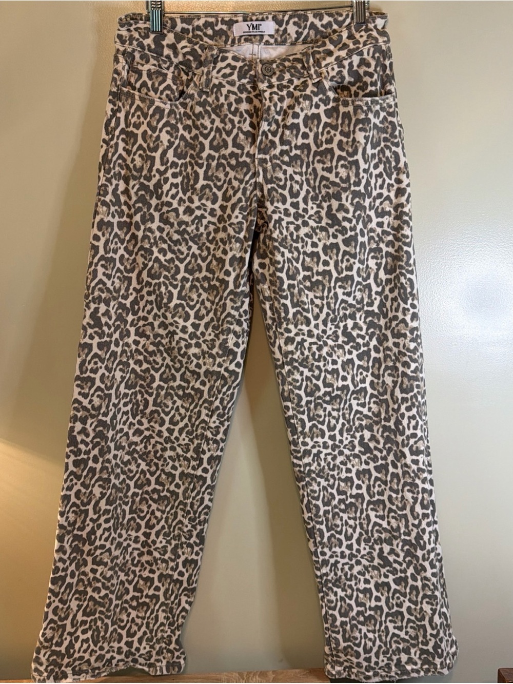 Leopard Print Wide Leg Jeans Mid Rise Juniors YMI Size 7/28